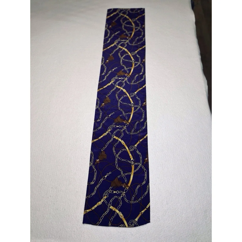 Silk Scarf Equestrian Bits Belts Chains‎ Tassels Purple Gold Lovely 52 X 10